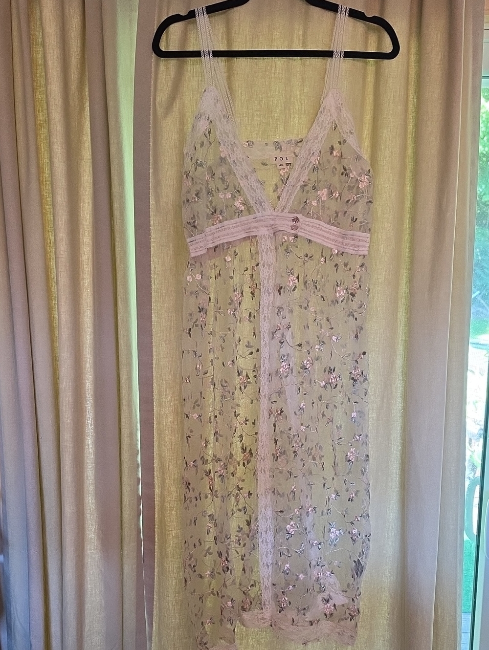 POL Sheer See Through Cover Floral Lace Maxi Dress in Pale Pink and Cream M/L